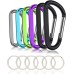 6PCS Black Carabiner Caribeaner Clip,3" Large Aluminum D Ring Shape Carabeaner with 6PCS Keyring Keychain Hook…