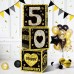 Zirtorei 3Pcs 50th Wedding Anniversary Decorations Boxes, Black Gold Happy 50 Anniversary Balloons Boxes Party Supplies, Fifty Year Old Marriage Anniversary Theme Cardboard Box