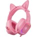 ZIUMIER Pink Gaming Headset with Detachable Cat Ears, Compatible with PS4 PS5 Xbox One PC Laptop, Over-Ear Headphones with LED Light, Noise Canceling Mic, Stereo Surround Sound