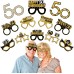Zirtorei 24pcs 50th Anniversary Paper Eyeglasses Decorations, Black Gold Happy 50th Wedding Anniversary Theme Party Supplies, Cheers to 50 Years Anniversary Marriage Glasses Photo Booth Props Decor