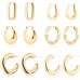 6 Pairs 14K Gold Hoop Earrings for Women Lightweight Chunky Hoop Earrings Multipack Hypoallergenic, Thick Open Twisted Huggie Hoops Earring Set Jewelry for Gifts.